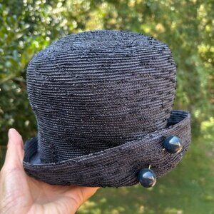 BETMAR Cloche Navy Blue Textured Tightly Woven HAT